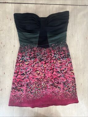 Charlie jade 100% silk Monet print strapless dress L